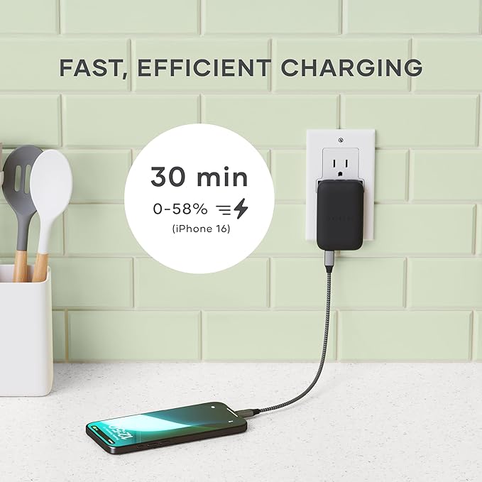 Satechi OntheGo 67W Wall Charger, GaN USB C Travel Charger with 2 USB-C PD Fast Charging Ports, for MacBook Pro/Air, iPad Pro/Air, iPhone 16, Steam Deck, Galaxy, Windows – Black