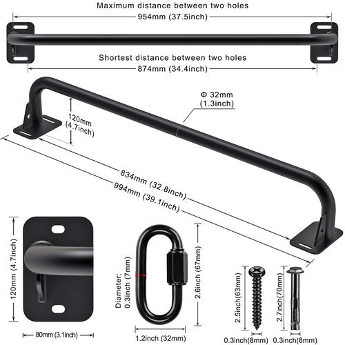 BeneLabel Pull Up Bar Wall Mount 500 LBS Capacity Doorway Chin Up Bar Steel Joist Mount Pullup Bar Multifunctional Heavy Duty Chinup Bar with Carabiner for Doorway Indoor Home Gym Garage