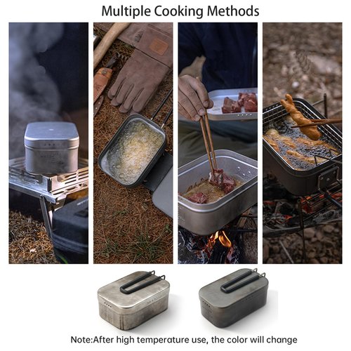 Campingmoon Camping Mess Tin Pressure Relief Aluminum Dinner Box Camping Bowls Cooking Pot with Foldable Handle(1.3L) for Camping & Cooking(Gray)