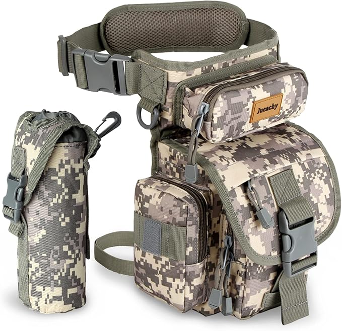 Jueachy Drop Leg Bag for Men Tactical Metal Detecting Thigh Pack with Water Bottle Pouch