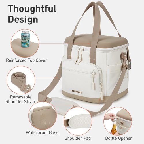 TOURIT Insulated Cooler Bag: 20 Cans Soft Portable Leakproof Lunch Cooler Beach Travel Picnic Camping Black
