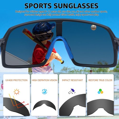 SODQW Kids Baseball Sunglasses Sports Wrap Around Frame Cycling Running Glasses for 6-12 boys girls