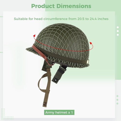 M1 Helmet, US Army Helmet, WW2 Gear Helmet Metal Steel Shell, Replica Helmet with Net Canvas Chin Strap Cat Eye Band