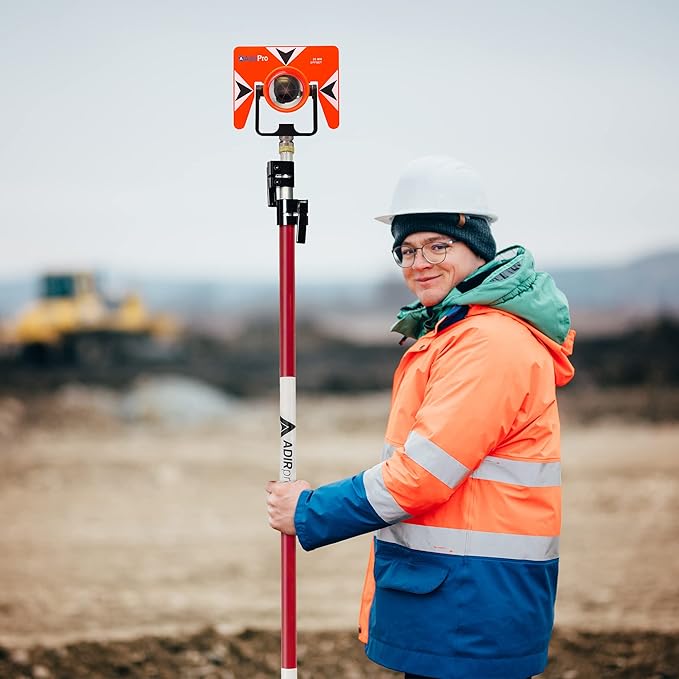 AdirPro Aluminum Prism Pole - Telescopic 12’ (3.7m) - Adjustable Tip – Quick Release Clamp - Metric Graduation - Strong & Lightweight GPS Pole - for Use with Prisms - Rover Rod - GNSS Instruments