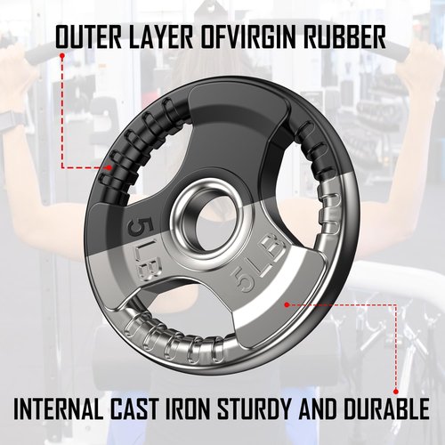 ezbcoaoa Olympic Rubber Grip Plates for Barbell, 2-Inch Weight Plates for Weight lifting and Strength Weights Training in Home & Gym(5LB*4)