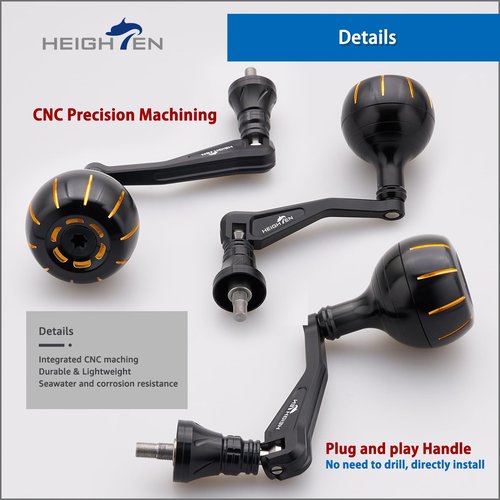 HEIGHTEN Fishing Spinning Reel Handle for Penn Spinfisher VI VII/Slammer III IV/Battle II III/Pursuit III IV/Fierce II III IV (Black & Gold - 60mm Handle 38mm Knob, for Size 1000-4500) (0893)