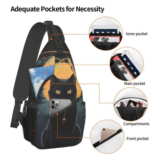 Cat Sling Bag Travel Crossbody Backpack Hiking chest Daypack Shoulder Pack for Women Adjustable Waterproof Lightweight Walking Outdoor