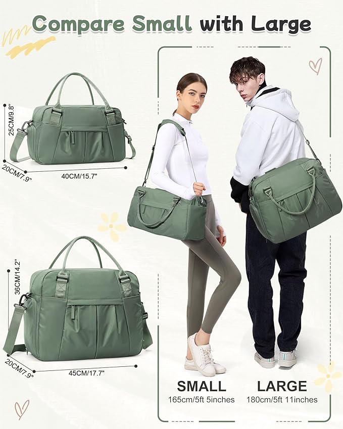 Travel Duffel Bag with Shoe Compartment, Large Weekender Bags for Women with Trolley Sleeve for Airplane, Waterproof Carry on Bag Sport Tote Bags Hospital Holdalls, Green