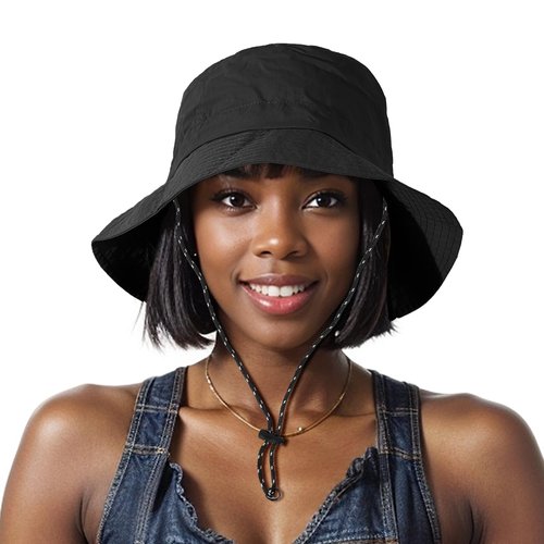 Waterproof Bucket Hat Women - UV Protection Rain Hats Ladies Packable Foldable Fishing Hat Outdoor Travel Hiking Black