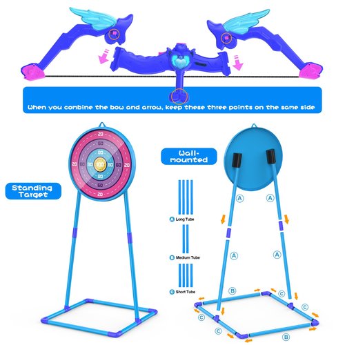 Kids Bow and Arrow Toy, Angel Light Up Archery Set W/ 10 Suction Cup Arrows, Targets & Quiver, Outdoor/Indoor Games for Kids Ages 4-7 8-12, Birthday Gifts for 4 5 6 7 8 9 10 11 12 Year Old Boys Girls