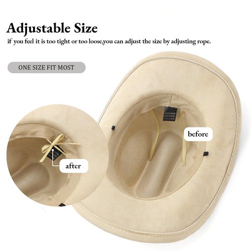 LIDHAY Cowboy Hat for Women Men with Shapeable Wide Brim Western Suede Hat for Cowboys and Cowgirls XG-JPNT Camel