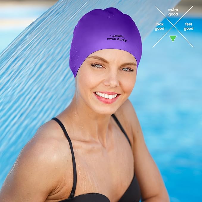 Reversible Silicone Swim Cap, Waterproof 2-in-1 Swimming Caps for Men and Women with Carry Bag, Flexible Adult Swimmers Cap for Short and Medium Length Hair