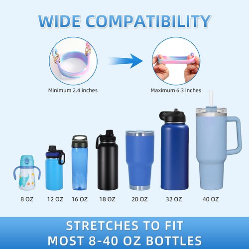 Lconvicely 2Pack Water Bottle Handle - Soft Silicone Water Bottle Holder, Sling, Lanyard Fits Most 8-40oz Water Bottles, Water Bottle Strap Compatible Stanley Cup, Black+White