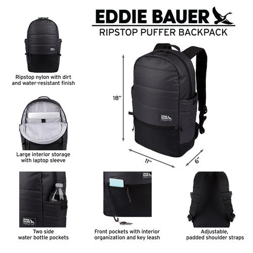 Eddie Bauer 20L Ripstop Nylon Puffer Backpack - Carbon