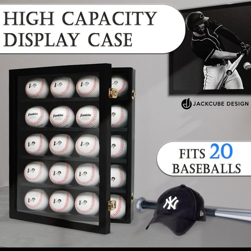 J JACKCUBE DESIGN JackCubeDesign 20 Baseball Display Case Wall Mount Leather Cabinet Wood Shelf Sports Storage Acrylic Cover Rack with Protection 2 Knob(14.2 x 3.9 x 18 inches) – :MK104