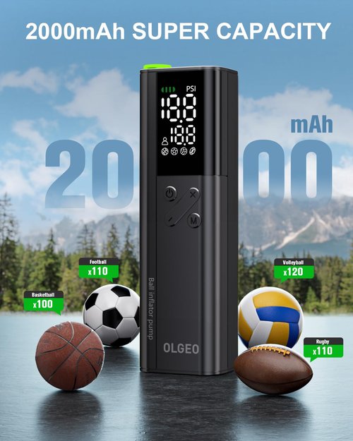 Olgeo Electric Ball Pump, 16PSI Portable Air Pump with Pressure Gauge and Digital LCD Display for Basketball Pump, Soccer Ball, Football Pump, Volleyball Pump, 4X Faster Sports Ball Pump
