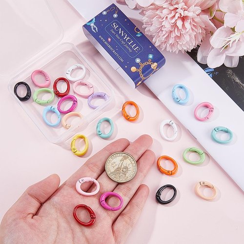 SUNNYCLUE 1 Box 26Pcs 13 Colors Spring Gate Rings Oval Ring Clip Bulk Metal Alloy Colorful Round Carabiner O Keychain Key Ring Snap Clips Buckle for Keys Bags Purses Handbag DIY Crafts Accessories