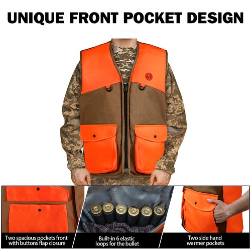 TKLoop Upland Hunting Vest with Multi Pockets Brown/Orange Upland Game Field Bird Hunting Vest