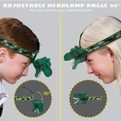 Dysaim Kids Headlamp,Rechargeable T-Rex Dinosaur Headlamp for Kids and LED Head Lamp Camping Gear Flashlight,Hiking Accessories Headlight Toys,Four Light Modes Suitable for Reading/Party Gift