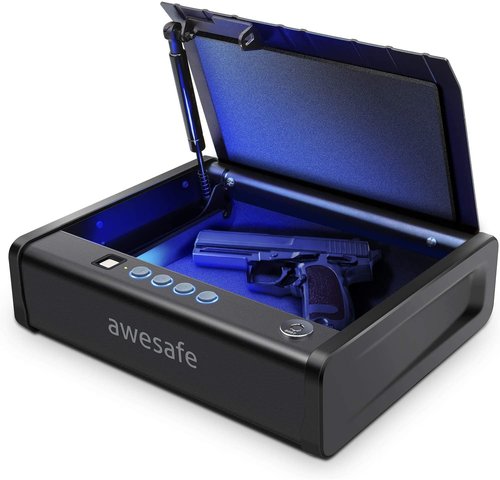 awesafe Gun Safe, Updated Biometric Gun Safes for Pistols, Quick Access Pistol Safe Fingerprint Handgun Safe with Keys and Keypad, Beside Gun Lock Box for Home (Biometric Fingerprint Lock)