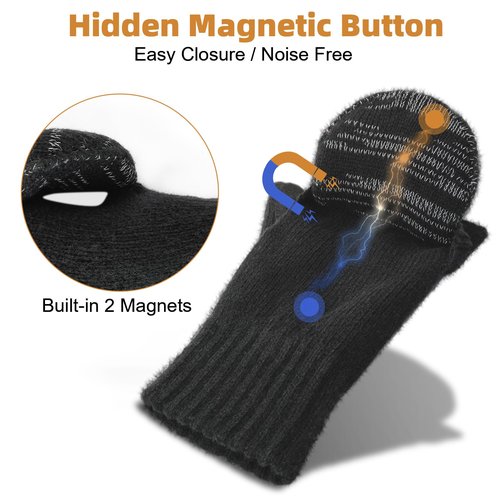 BERGWEISER Flip Winter Gloves, Wool Fingerless Gloves for Women Men Cold Weather, Mittens with Reflective for Christmas Gifts