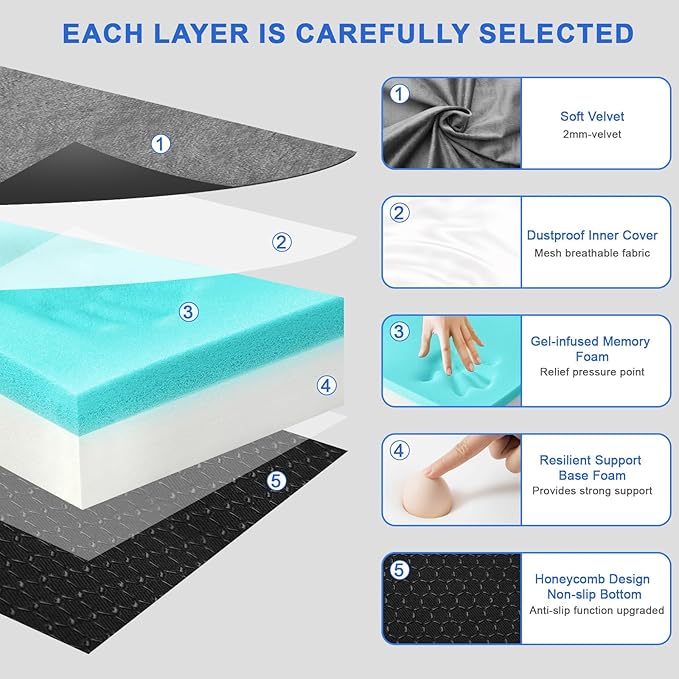 Memory Foam Camping Mattress pad, Comfortable Thick Floor Sleeping Mat for Adults with Waterproof and Non-Slip Bottom, Portable Roll Up Mattress for Sleepover Guest,Cot Mad for Car Camping