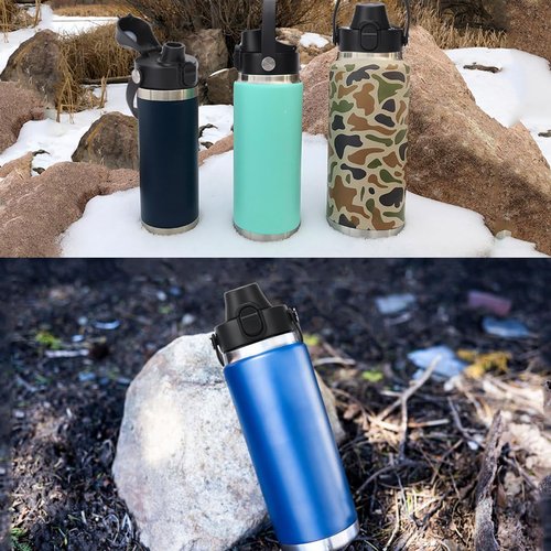 POYAKU Auto Spout Lid for Yeti Rambler 12/18/26/36/46/64 Oz Chug Cap Replacement with Soft Handle for RTIC | Leakproof | BPA Free | Dishwasher Safe (Aotu Spout Lid, Black)