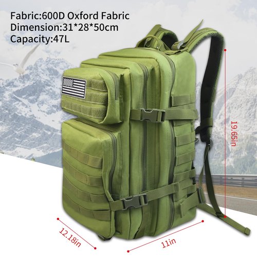 ILLINOS Tactical Backpack For Men, Large Army High Capacity Backpack, Men And Women Camping Escape Backpack, Hunting Assault Military Backpack 47L, 3-Day Evacuation Tactical Backpack