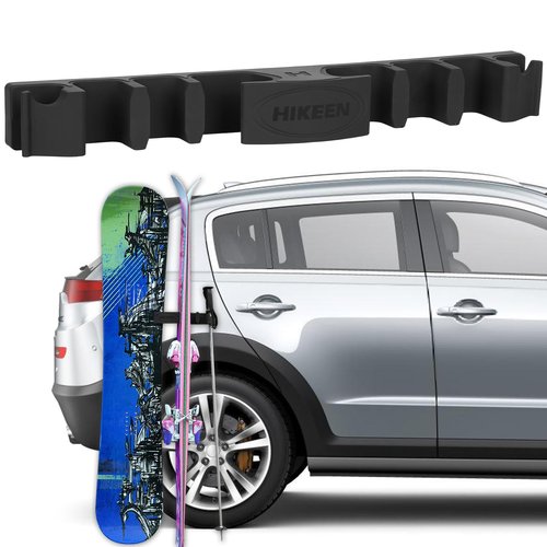 Hikeen Magnetic Ski Snowboard Vehicle Mount,Holders to Prevent Ski Snowboard and Ski Pole from Tipping Over | Vehicle Paint Protection | Holds Up to 4 Pairs Skis or 2 Snowboards,2 Ski Poles