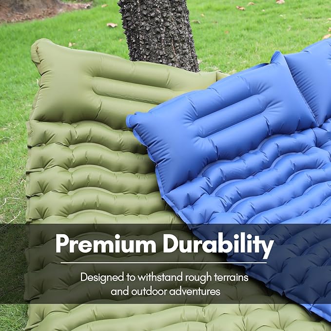 Camping Sleeping Pad with Mini Electric Pump Self Inflating Sleeping Pad 4'' Extra Thickness Full Size Double Sleeping Pad for Camping 2 Person,45s Fast Inflation, Camping Mattress Pad,Green