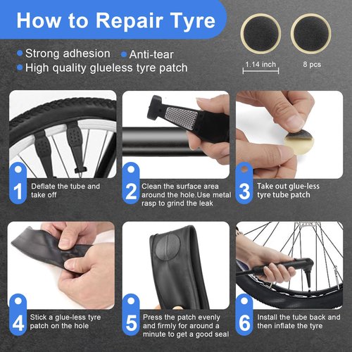 Bike Repair Kit with 120 PSI Mini Pump, 16-in-1 Multitool, Chain Tool, Tire Levers & Glueless Patches, Presta/Schrader, Under-Seat Saddle Bag — 27-Piece Bicycle Tool Set
