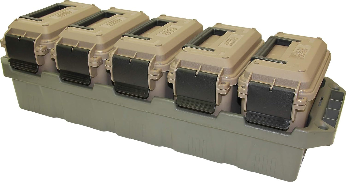 MTM AC4C 4- can Ammo Crate, Convenient size, Stackable, easy carry and transport of 30 caliber ammo, Rugged tactical carrying crate, USA Made, 23.6"L x 11.25"W x 7.5"H, Brown