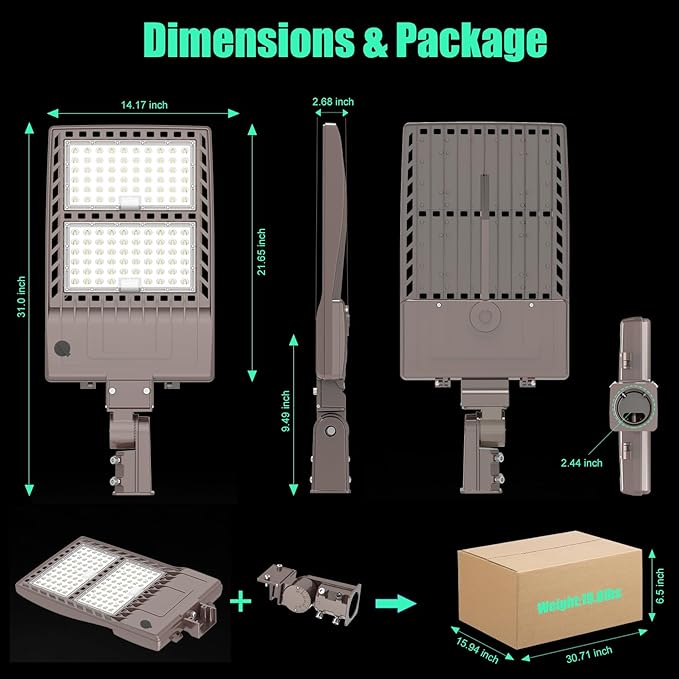 400W LED Parking Lot Light Dusk to Dawn Outdoor Lighting Pole Mount 56000LM IP65 UL & DLC Commercial Light for Street Roadways Stadium Tennis Court 5000K (100-277VAC Input), LED Shoebox Light