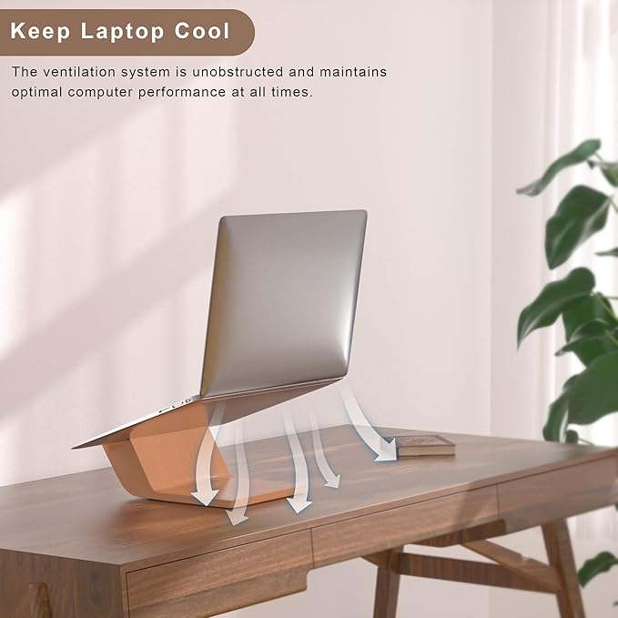 Wooden Laptop Stand, Ergonomic Computer Stand for Desk, Portable Laptop Riser, Notebook Stand Holder Compatible with MacBook Pro/Air, Dell, HP, Lenovo and All Laptops (10-17 inch), Wood
