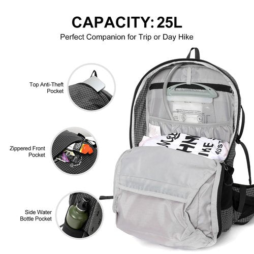 IX INOXTO Hydration Pack, 25L Hiking Backpack with 3L Water Bladder and Rain Cover, Lightweight Hydration Pack for Hiking, Cycling, Climbing, Camping (Black)