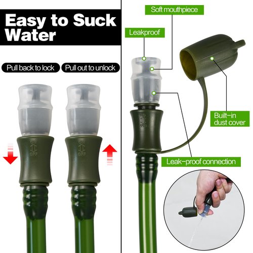 Hydration Bladder with Cleaning Kit, 2L Water Bladder with Cleaning Kit, Leakproof Water Reservoir for Hiking Biking Climbing Cycling Running Camping Backpack, Army Green