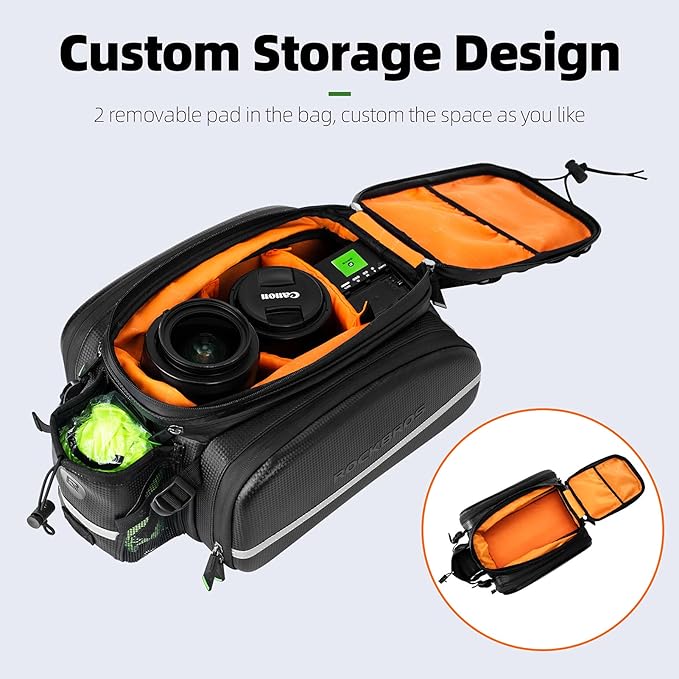 ROCKBROS Bike Rack Bag Trunk Waterproof Carbon Leather Bicycle Rear Seat Cargo Pack Pannier Handbag