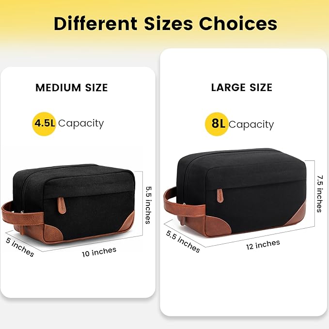 Vorspack Toiletry Bag Hanging Dopp Kit for Men Water Resistant Canvas Shaving Bag with Large Capacity for Travel- Black