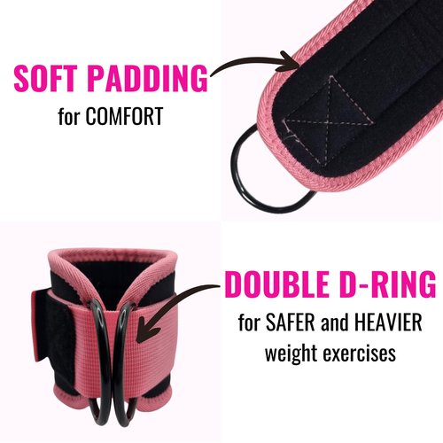 ZINNO Ankle Resistance Bands-Short Booty Bands for Women, Glutes Workout Equipment Set with Cuffs, Straps-for Heavy Leg Training, Pink Weights for Exercise Mats Home Workout
