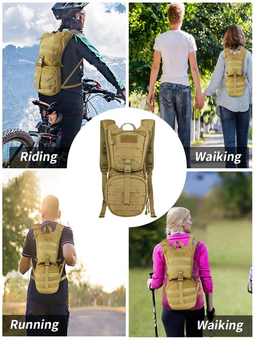 SMONT Tactical Hydration Pack Backpack Khaki - 2.5L Water Bladder Military Backpack with Molle Webbing for Gear Attachment Hands-Free Hydration for Hiking, Running, Climbing,Biking,Hunting
