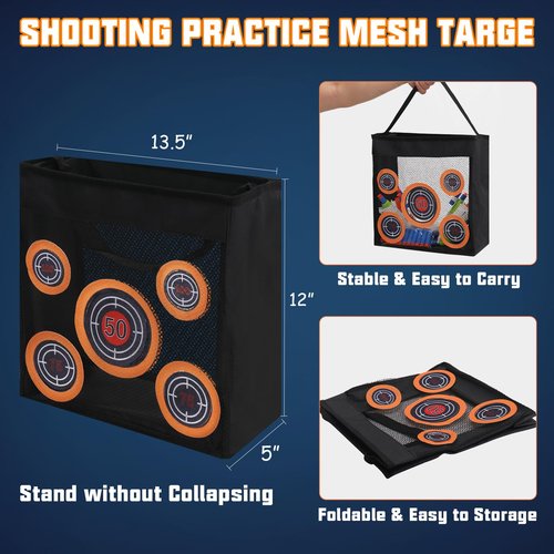 Shooting Practice Target Toy Storage Mesh Bag Compatible with Nerf Darts, Portable & Foldable Dart Zone for Kids Boys Girls 6+