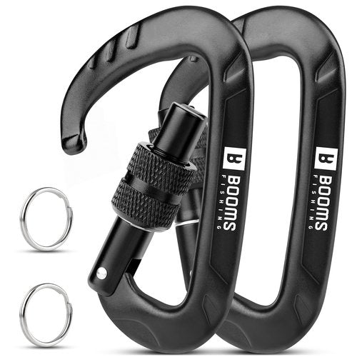 Booms Fishing Locking Carabiner Clip: 3.1" Heavy Duty Black Carabiner Clip 12kN/2697lbs 2PCS CC11 Large Aluminum Carbiner for Camping Hiking Gym Hammock Key Backpack Dog Leash Carbineers Keychain Hook