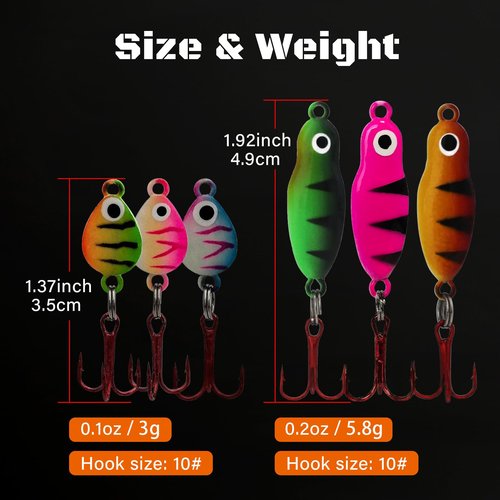 Ice Fishing Jigs Luminous Ice Fishing Lures Glowing Jig Gear Winter Fishing Jigging for Crappie Pike Panfish Walleye Perch Bluegill 6pcs/20pcs (A-6PCS)