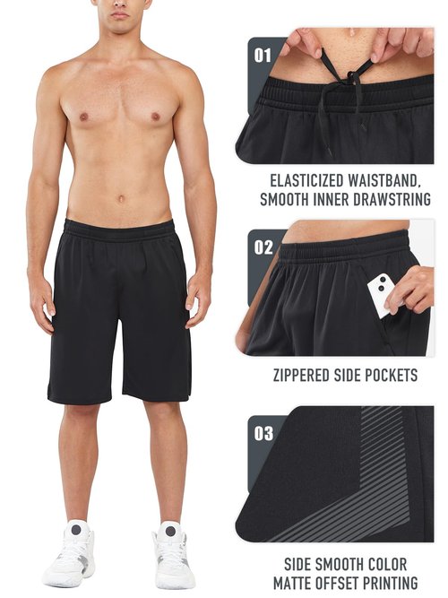 NORTHYARD Men's 10" Athletic Basketball Shorts with Zipper Pockets Quick Dry Lightweight Running Workout Gym Tennis Shorts Black XL