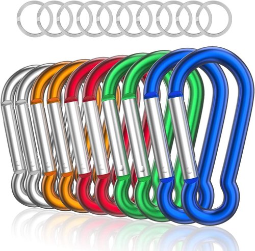 12 Pack Carabiner Clip 3" Aluminum D-Ring Spring Loaded Gate Keychain Carabiners Clip Set for Outdoor Camping Fishing, Hiking, Traveling Mini Lock Hooks Spring Snap Link Key Chain Assorted Color