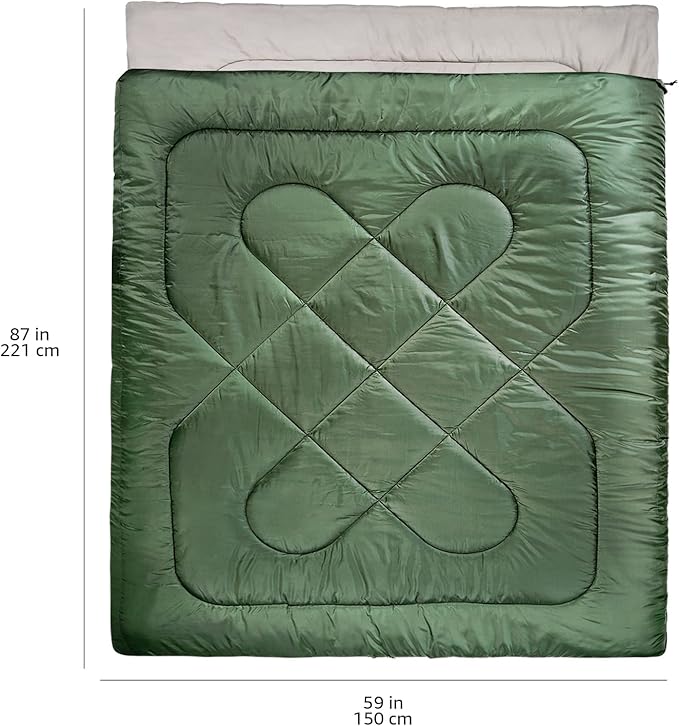Amazon Basics 3-Season Durable Sleeping Bag for Adults, Olive Green, Queen, Ideal for Hiking