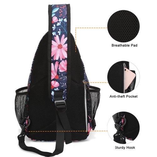 MOSISO Crossbody Sling Backpack, Portable Travel Hiking Daypack Chest Sling Bag Casual Daypack One Strap Chest Backpack for Women Men Outdoor Hiking Travel, Galsang Flower