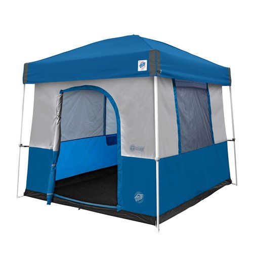 E-Z UP 10' x 10' Canopy, Spike Set, Roller Bag and Camping Cube Tent Converter for Shelter, Royal Blue