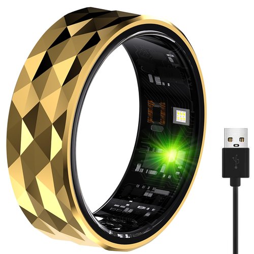 Smart Ring, Activity & Fitness Tracker Ring for Women/Men, No APP Subscription, Fitness Tracking Smart Ring with Calories/Heart Rate/Blood Oxygen/Sleep Monitoring, IP68 Waterproof (Gold, 10#)