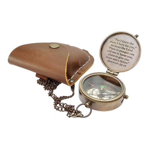 Morcomart Brass Compass with case Elegant Design Mountain Camping Pocket Compass with Chain